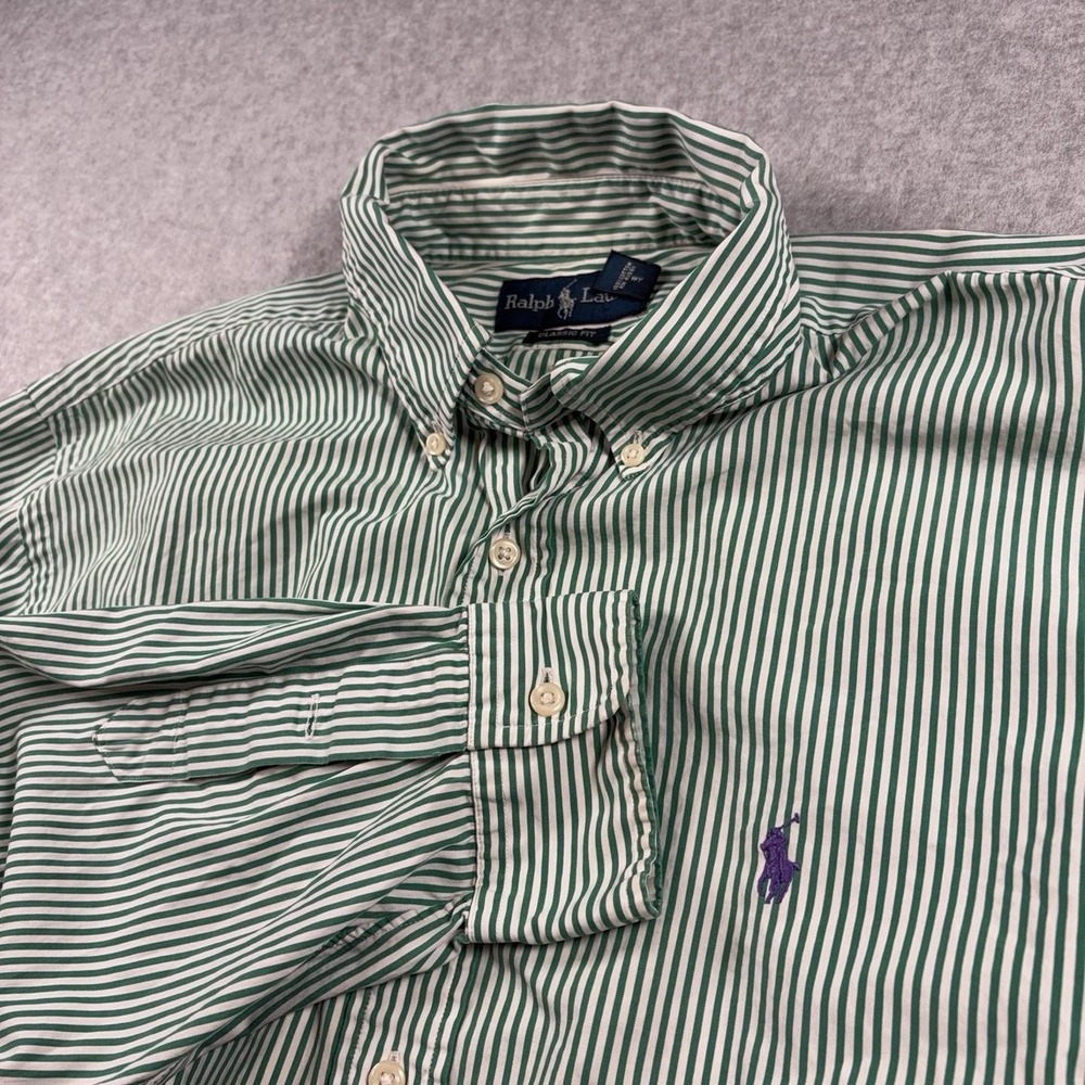 Ralph Lauren Shirt Mens XL Green Stripe Classic Fit Button Down LS Pony Logo